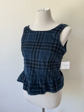NWT American Eagle Outfitters Blue Plaid Peplum Tank Top